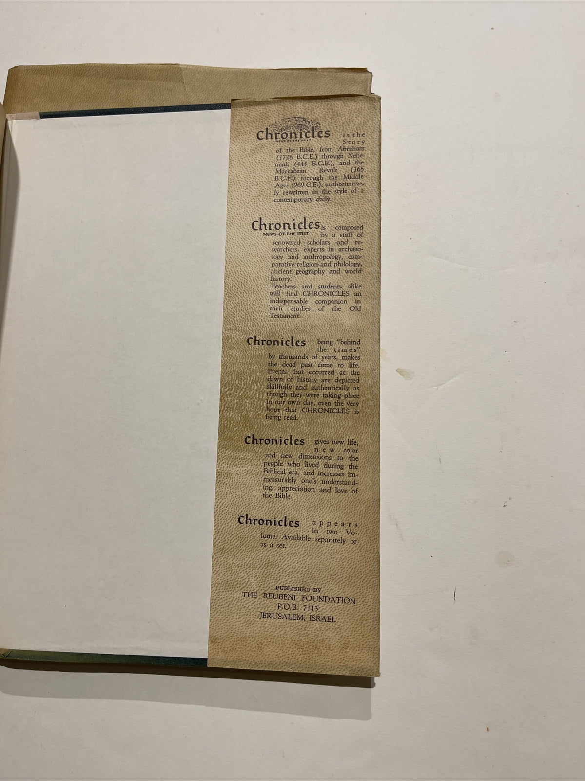 CHRONICLES NEWS OF THE PAST, IN THE DAYS OF THE BIBLE VOL I & II Set of 2
