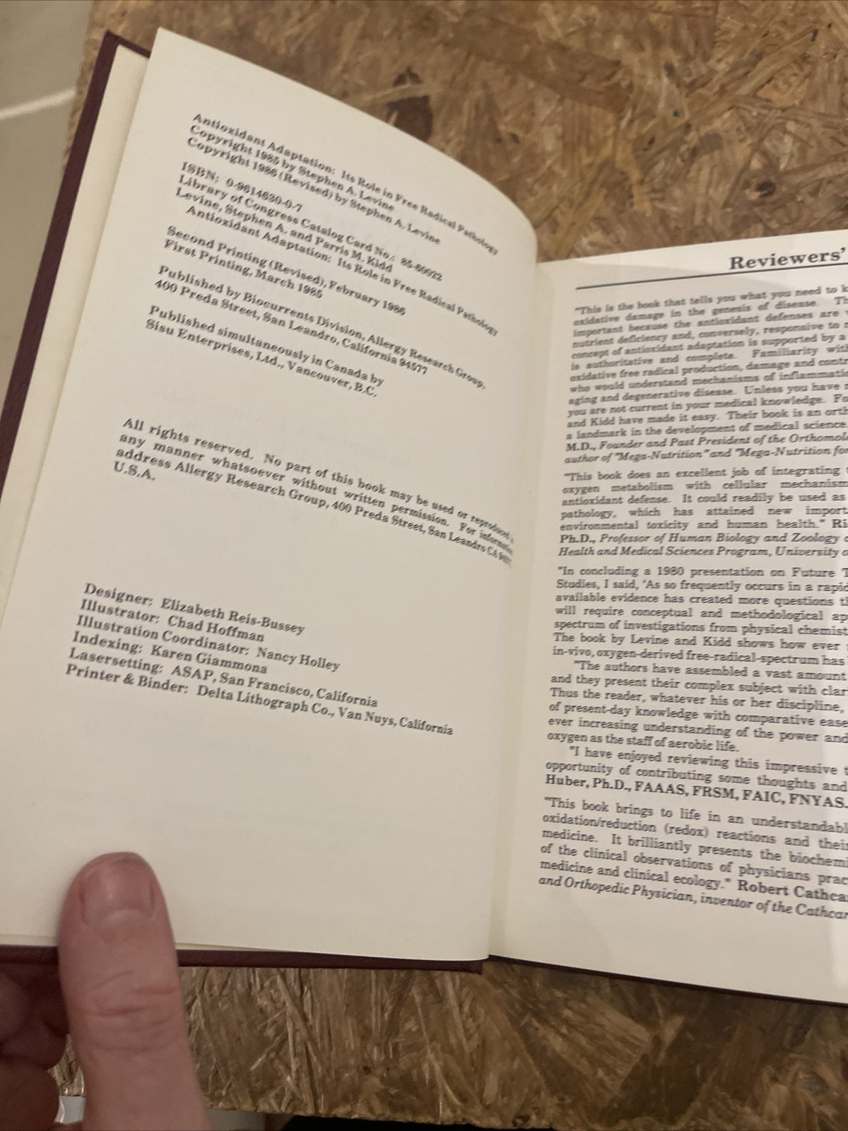 Antioxidant Adaptation: Its Role in Free Radical Pathology (HC) 1986 Levine Kidd