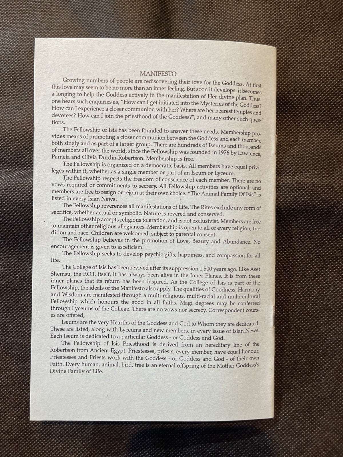 Fellowship of Isis "The College of Isis Manual" Olivia Robertson Signed 1st Ed.