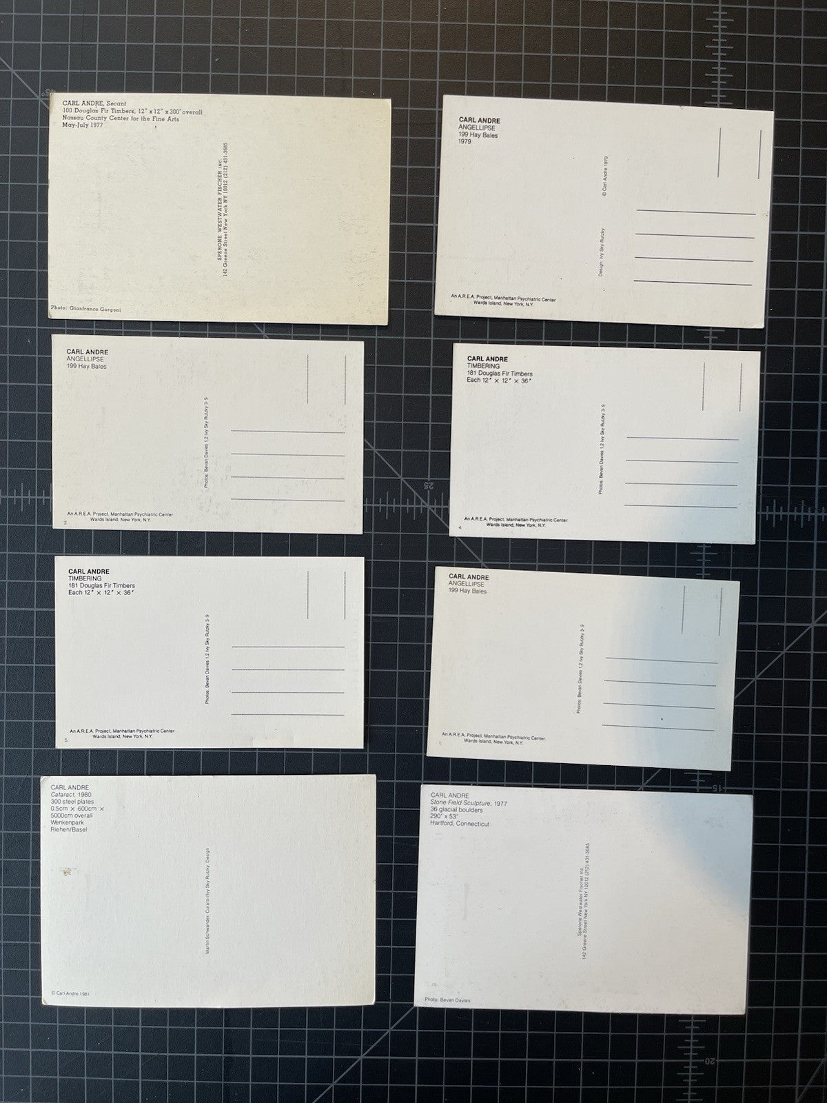 Carl Andre Three Works On Land postcard Set Rare 1979 + 8 Postcards