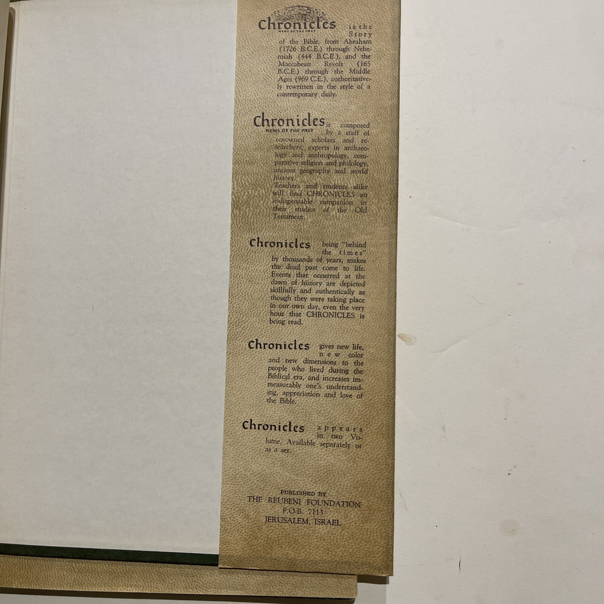 CHRONICLES NEWS OF THE PAST, IN THE DAYS OF THE BIBLE VOL I & II  Set of  2