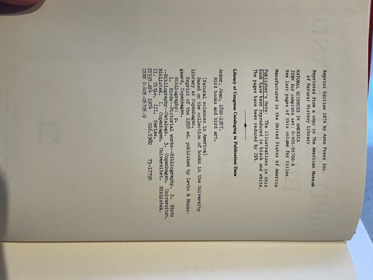 JEAN ANKER / BIRD BOOKS AND BIRD ART An outline of the literary history ed.1974