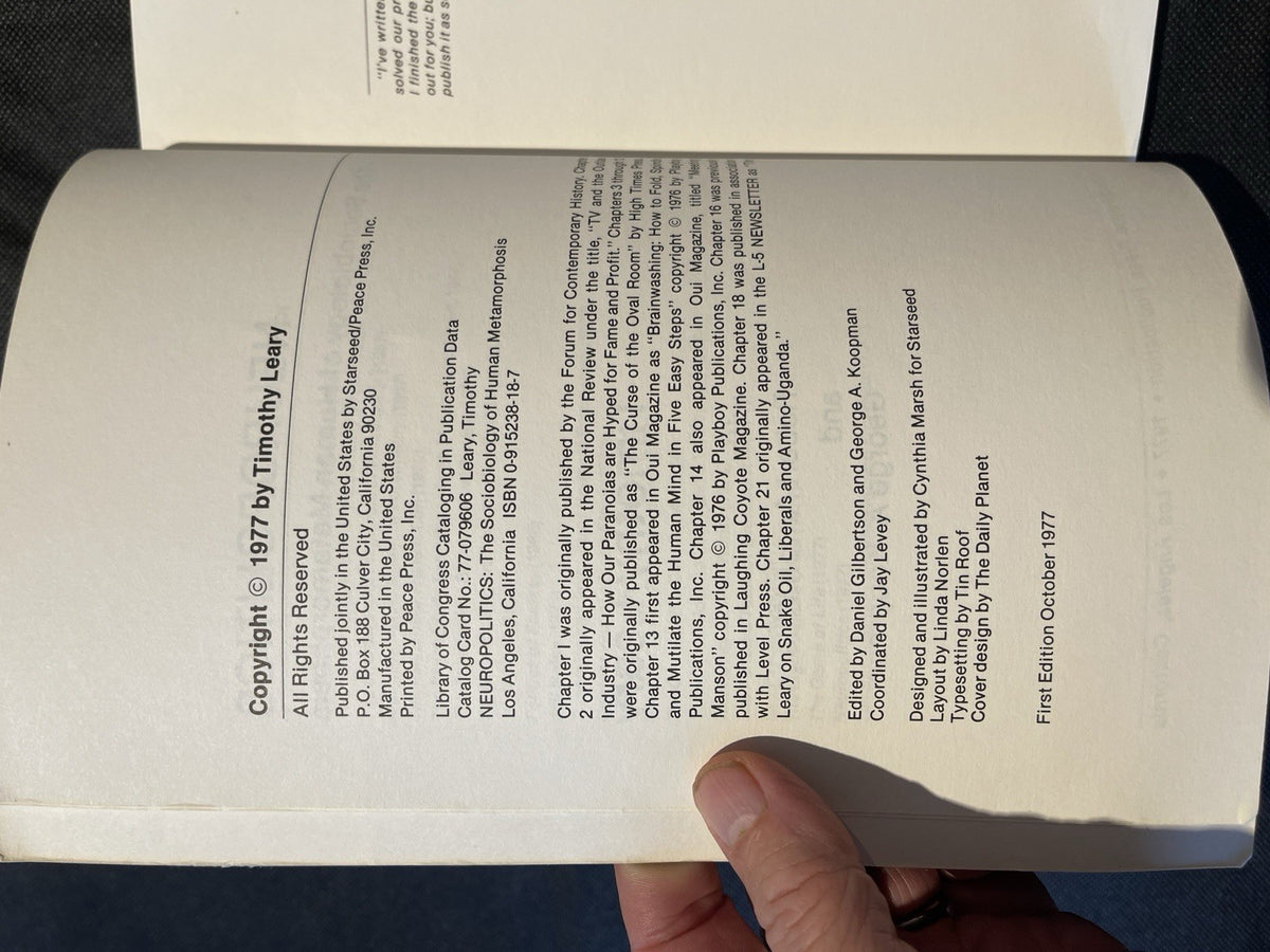 Timothy Leary Neuropolitics Paperback 1977 First Edition Sociobiology