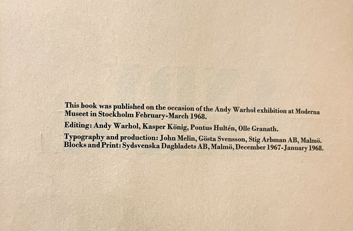 Andy Warhol Rare 1968 First Edition Moderna Museet Exhibition Catalogue FINE