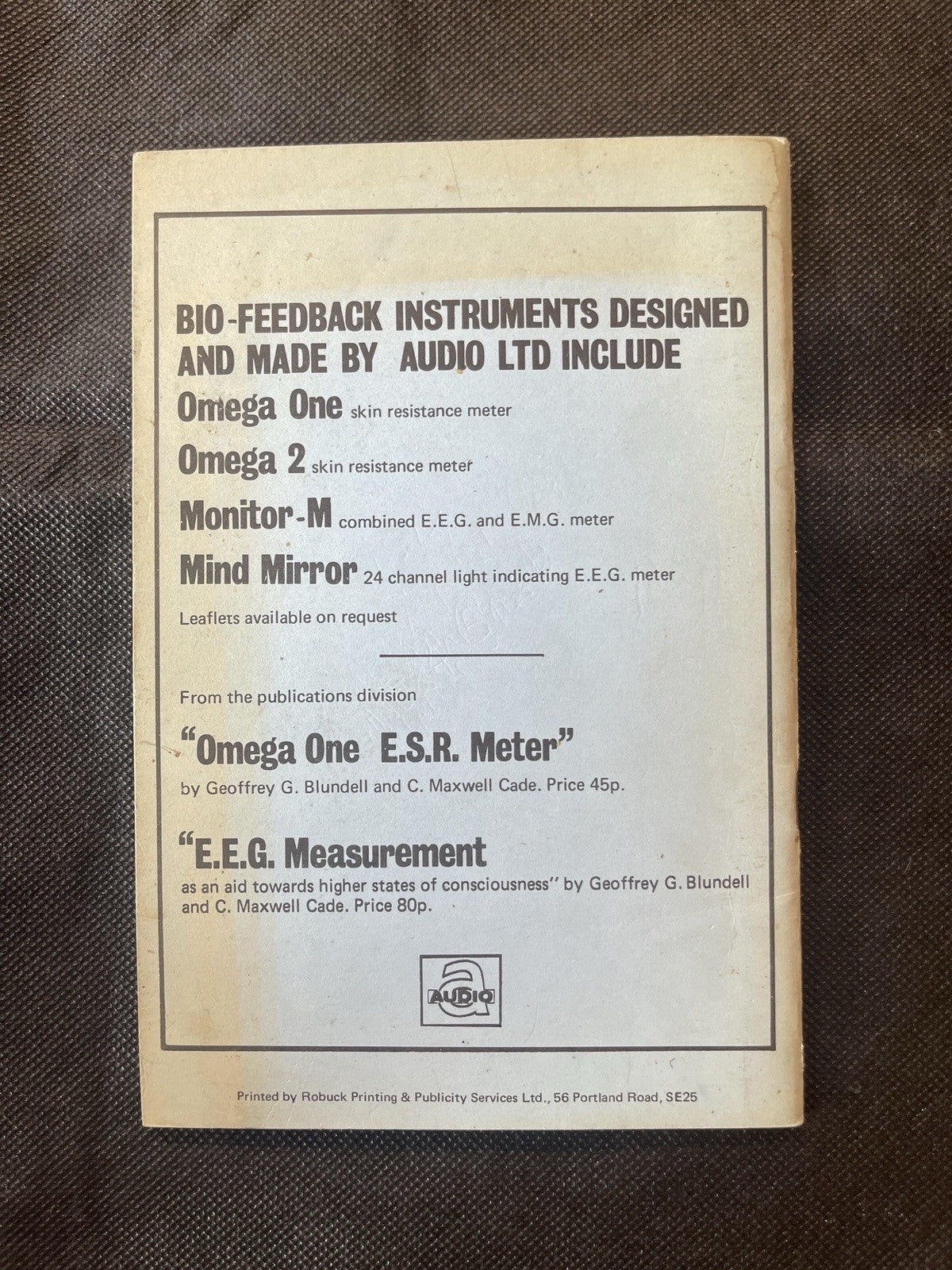 Audio Ltd E.E.G. Measurement Manual Aid Toward Higher States of Consciousness