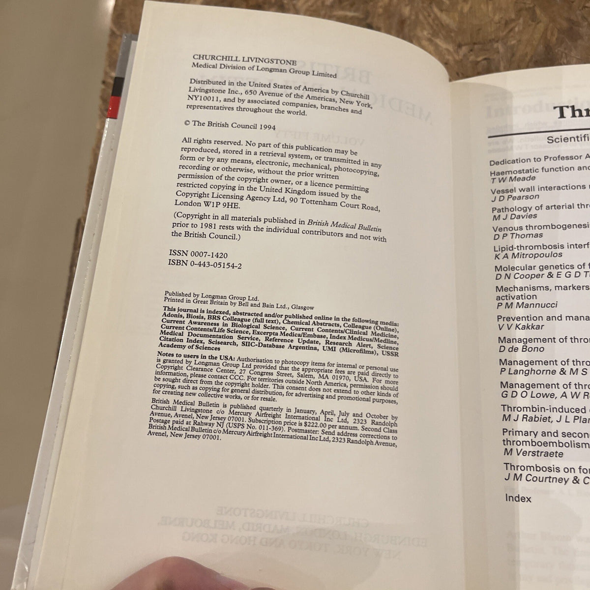 Thrombosis By T W Meade British Medical Bulletin