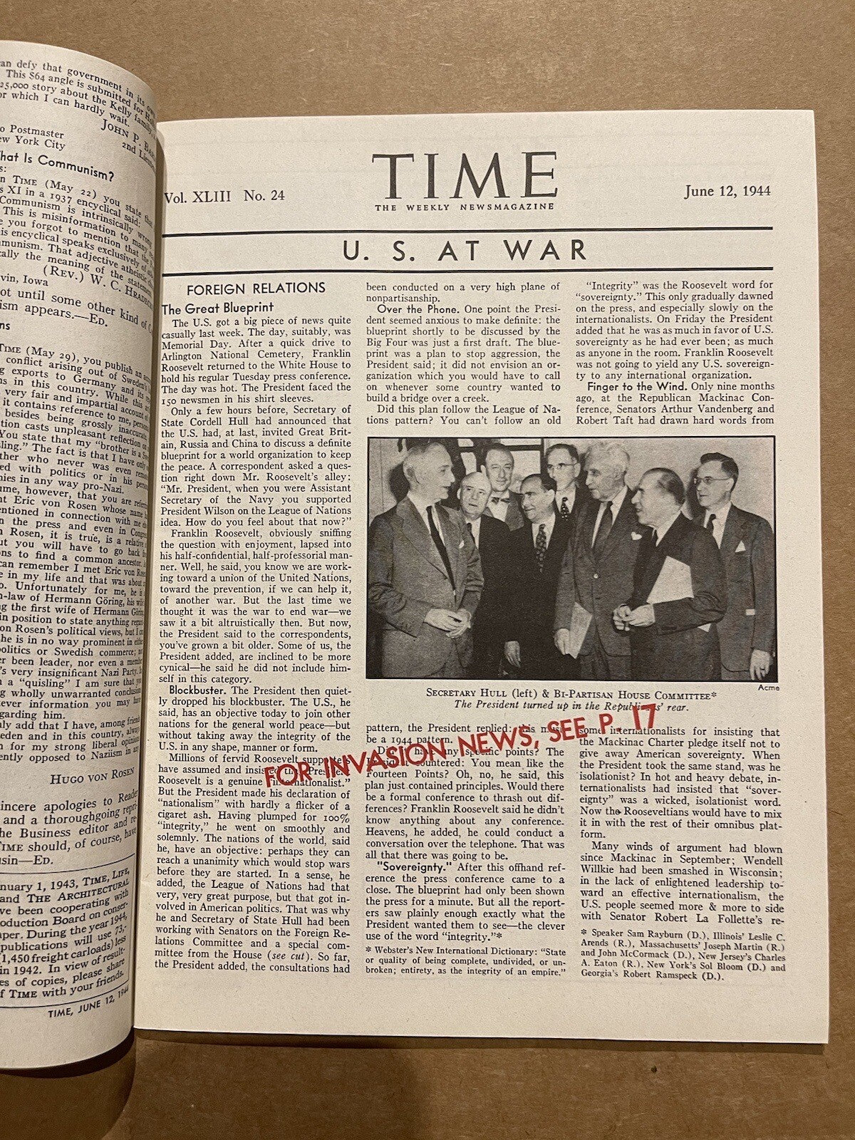 Rare Mint! 1944 JUNE 12 TIME MAGAZINE - LT. GENERAL CARL SPAATZ - T 920