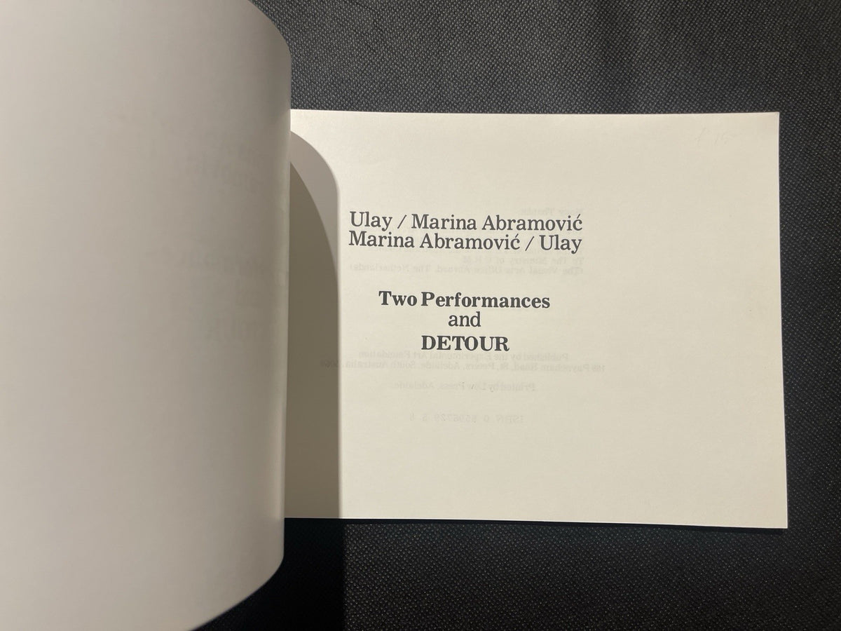 Ulay Marina Abramović Two Performances and Detour 1979 Catalog