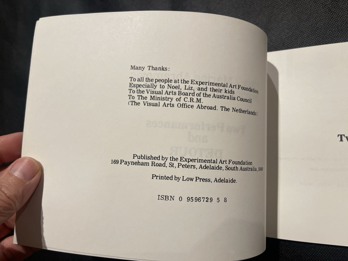 Ulay Marina Abramović Two Performances and Detour 1979 Catalog