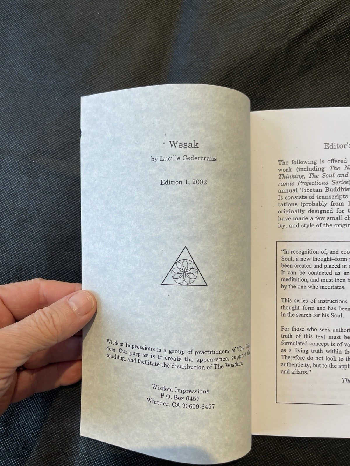 Wesak. Edition 1, 2002. Lucille Cedercrans. Wisdom Impressions