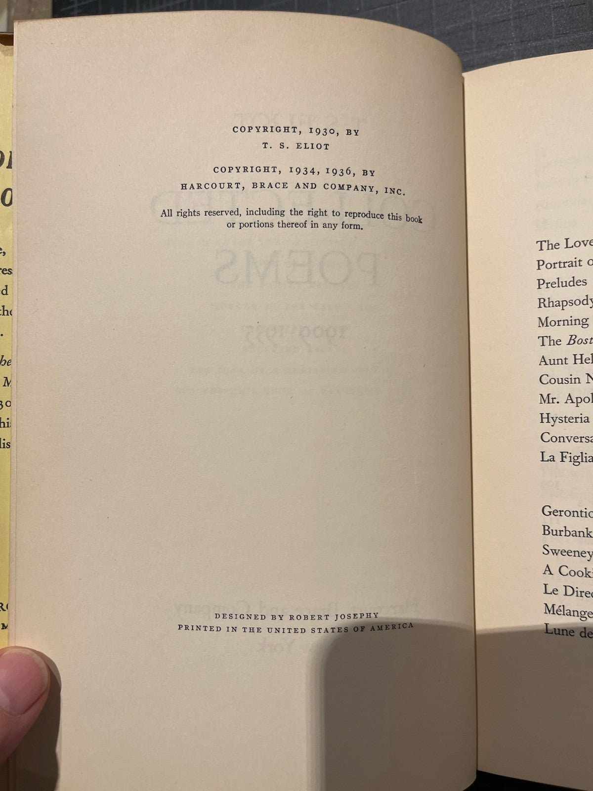 Collected Poems Of T.S. Eliot, 1st US Edition, HC DJ
