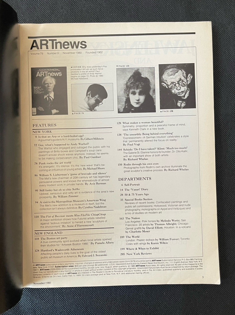ARTnews November 1980 Illustrated Magazine Andy Warhol Cover