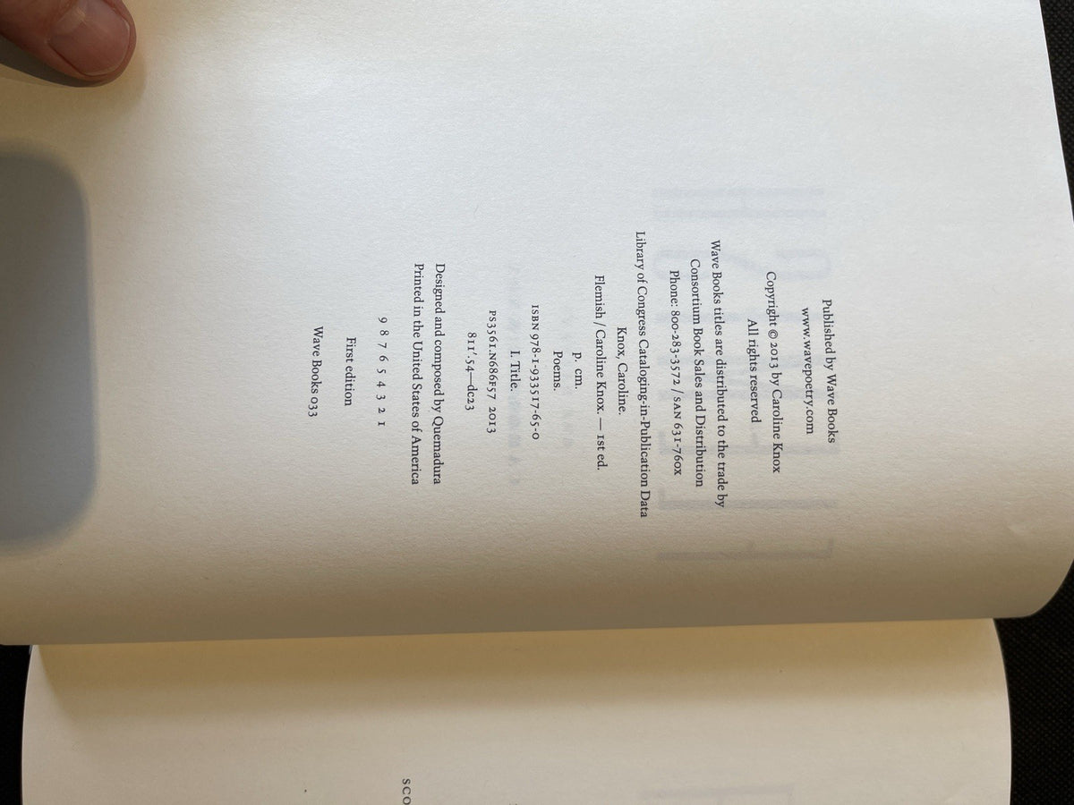 Caroline Knox Flemish Hardcover 2013 1st Ed Wave Books 033 Poetry