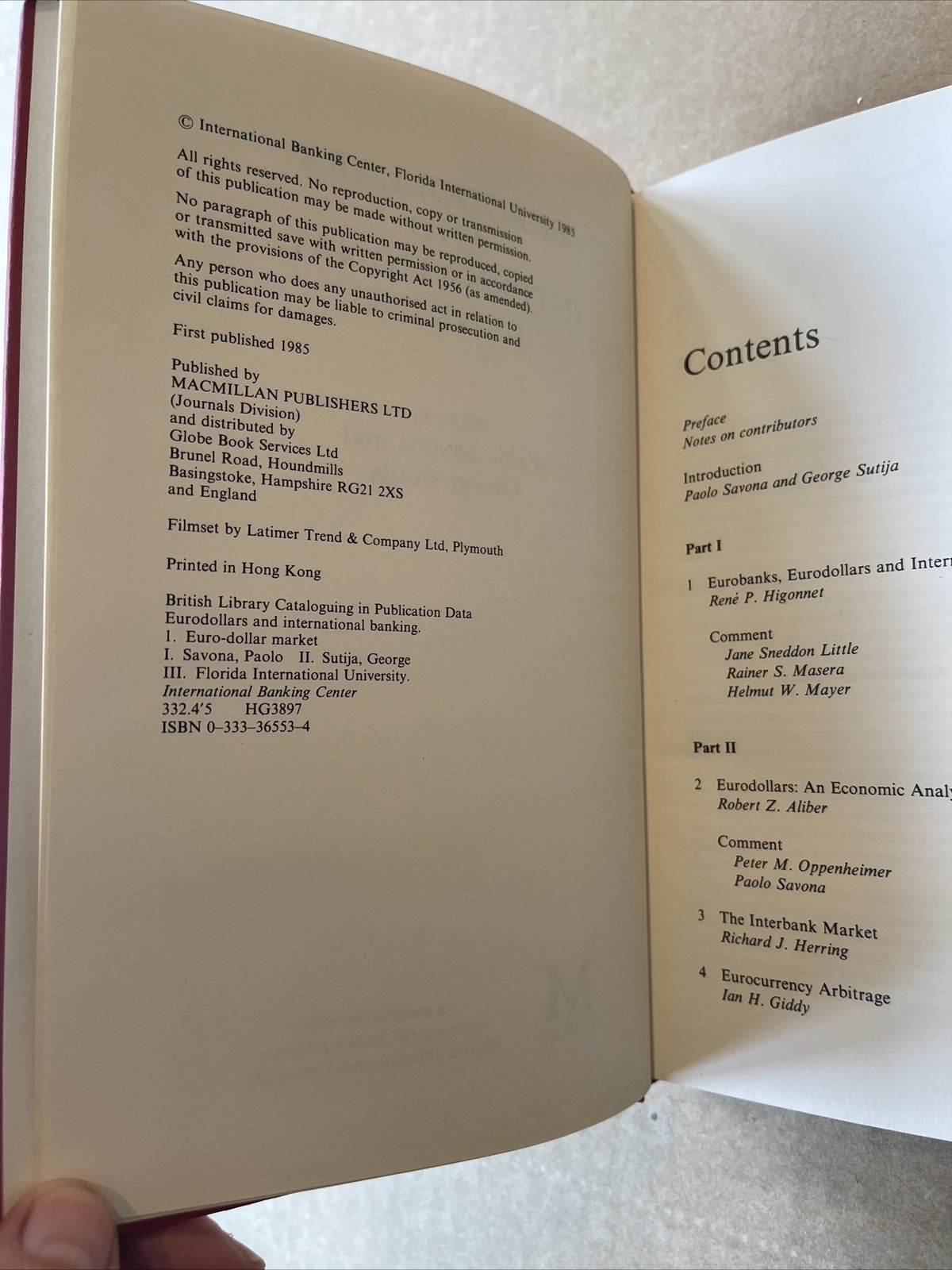 Eurodollars and International Banking - By savona And Sutija 1st Ed. 0333365534