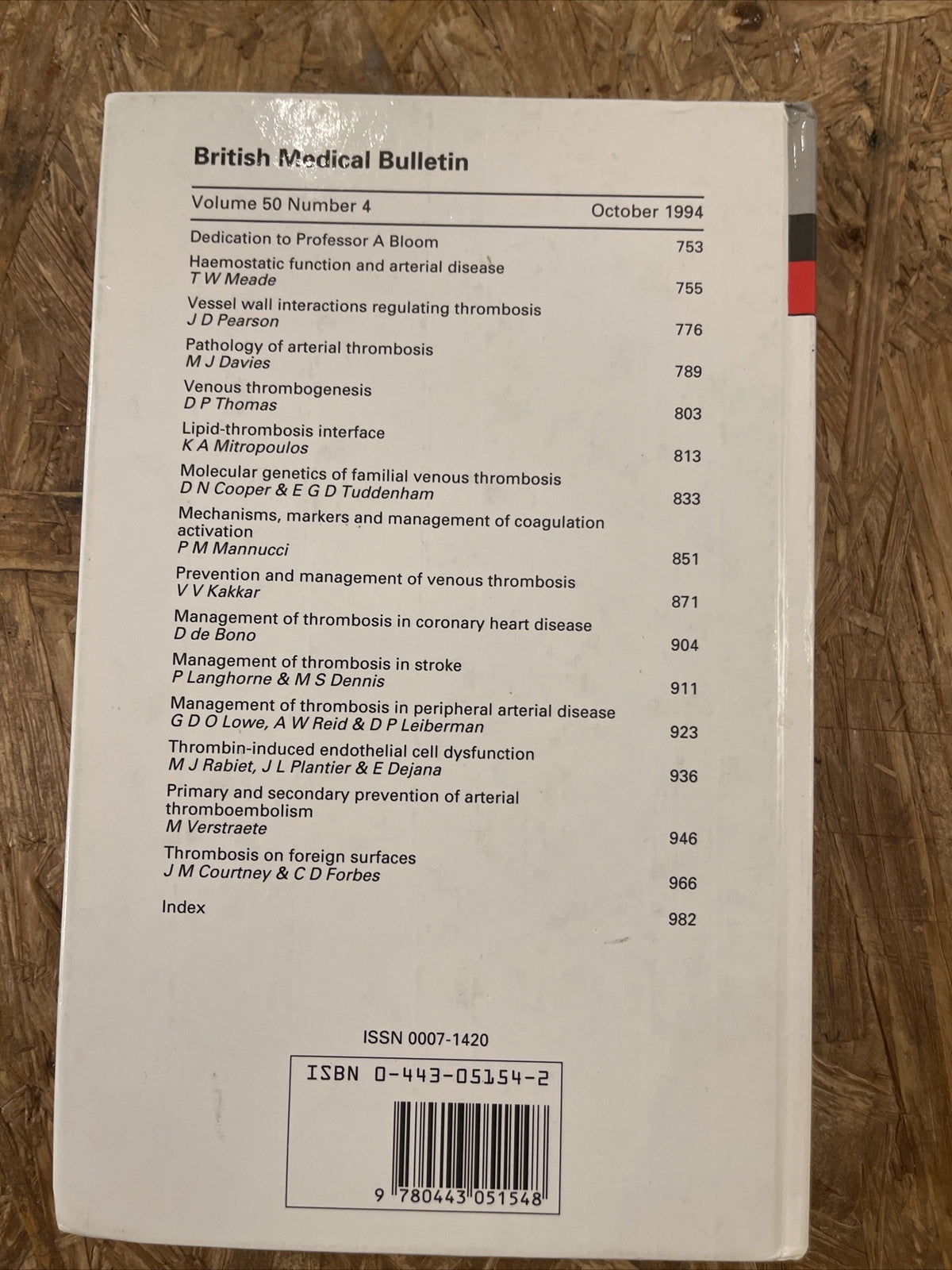Thrombosis By T W Meade British Medical Bulletin