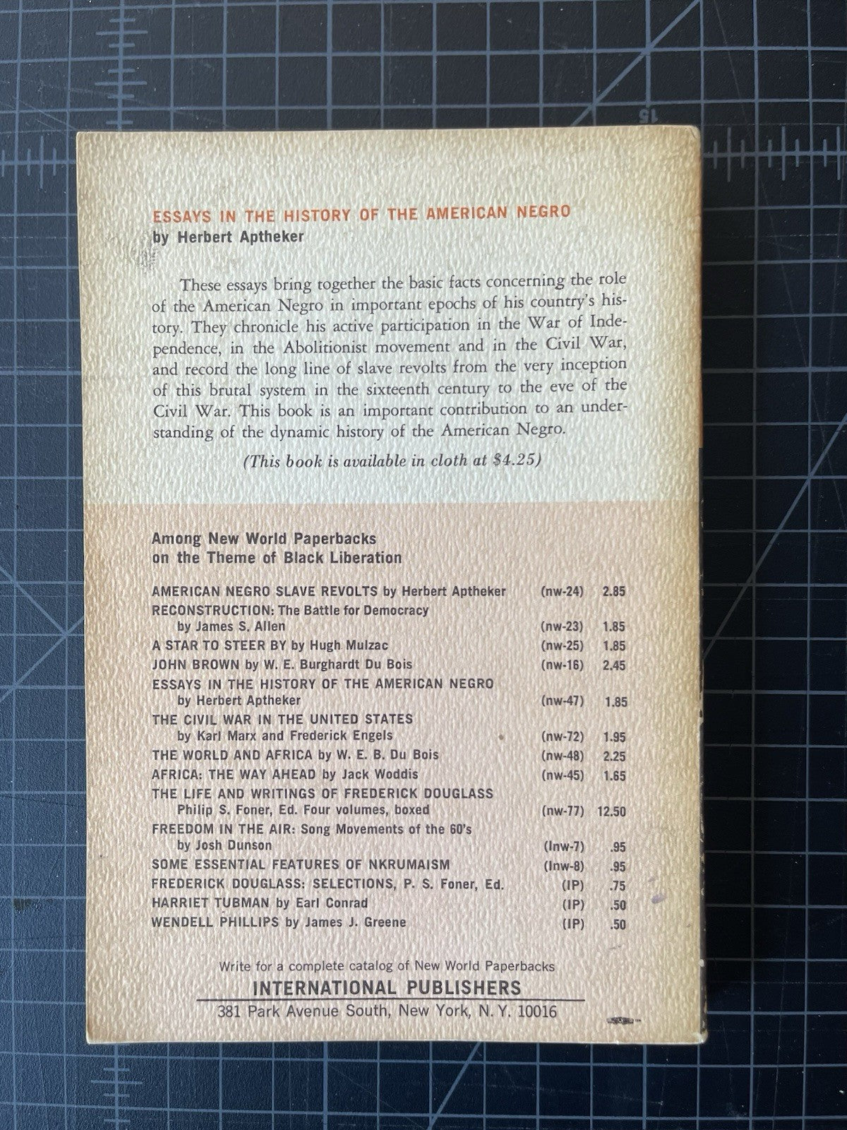 Essays in the History of the American Negro by Herbert Aptheker (Trade...