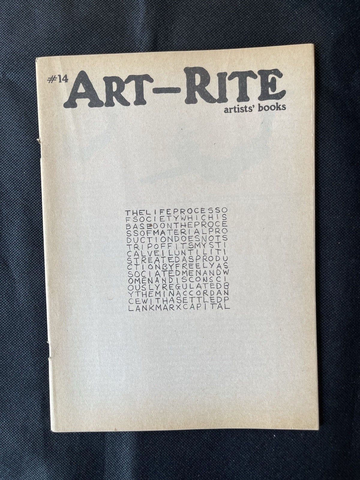 Art-Rite Magazine Issue 14 (Winter 1976/77) Cover by Carl Andre