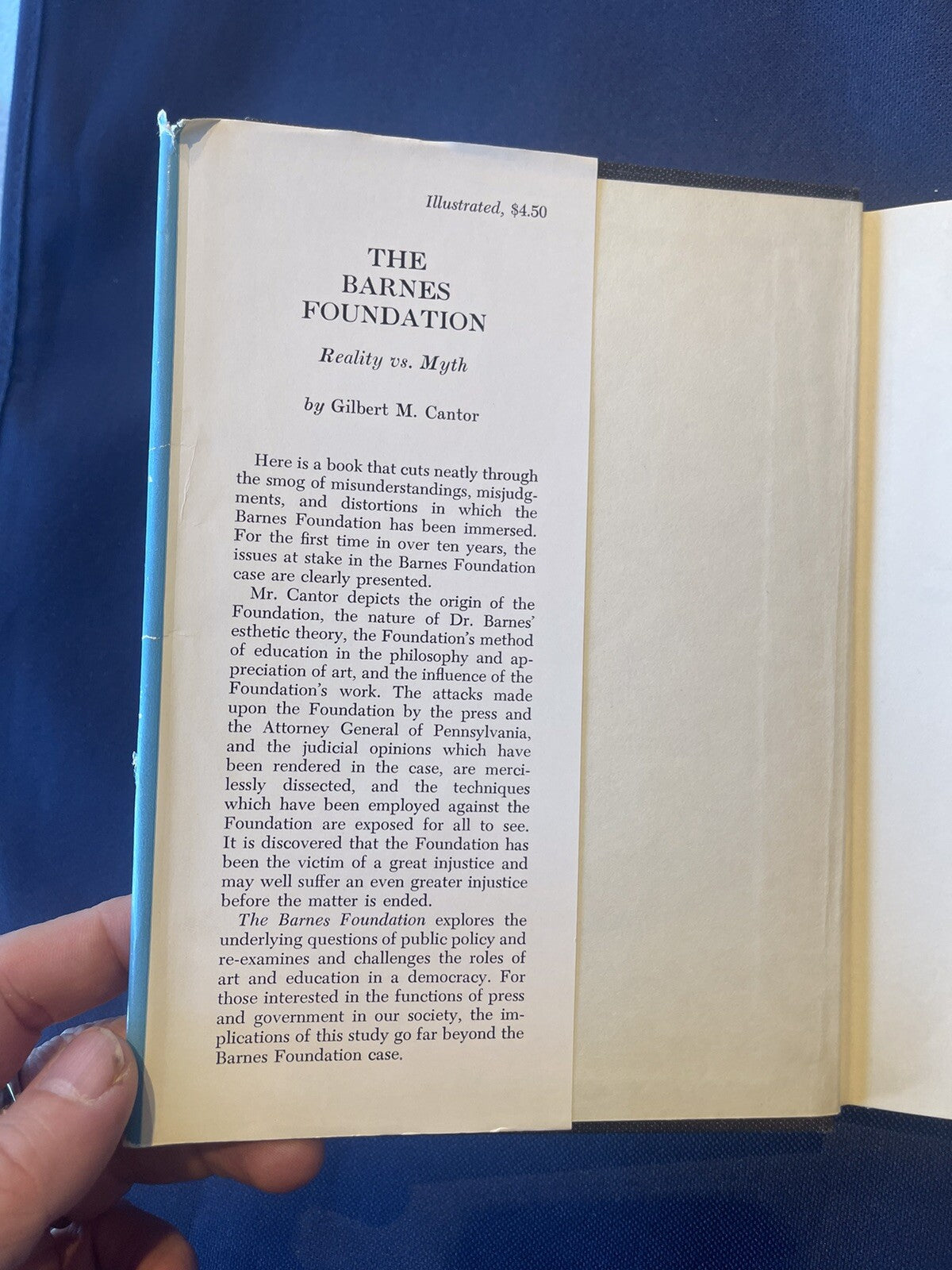 BARNES FOUNDATION, REALITY VS. MYTH BY GILBERT M. CANTOR 1963 DJ/DJ 1st Ed.