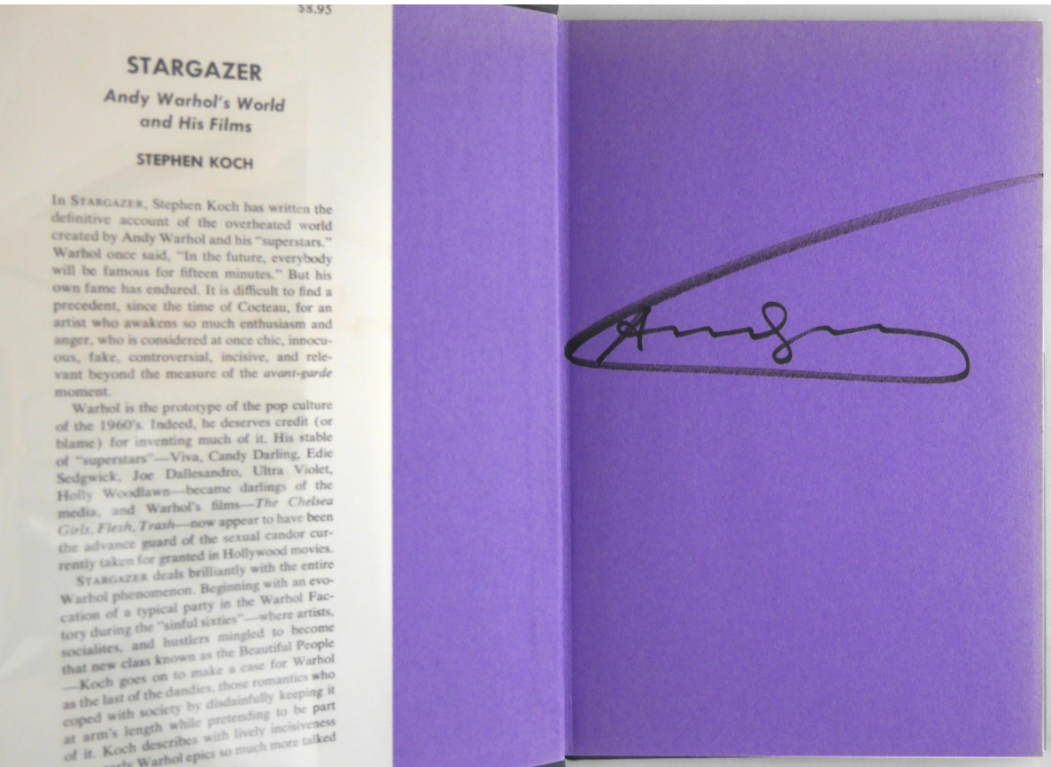 SIGNED by ANDY WARHOL! Stargazer: Andy Warhol’s World and His Films. NY by Koch