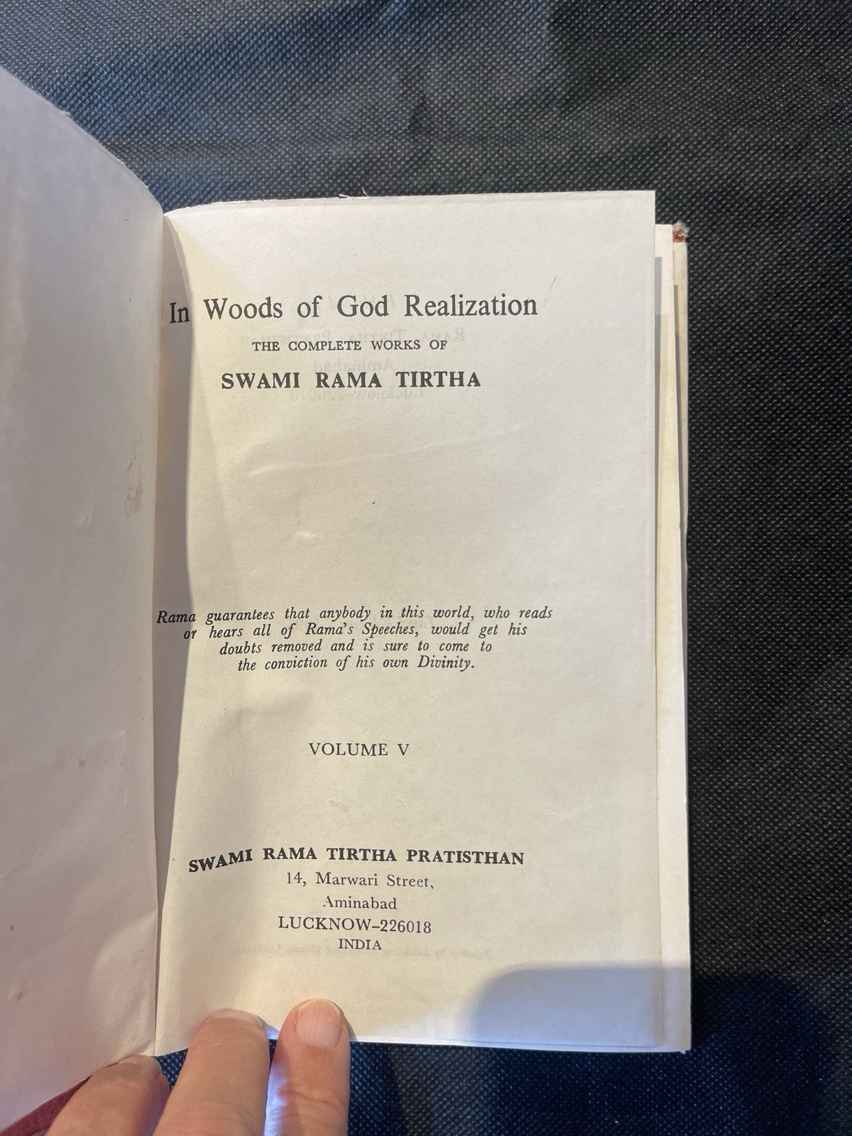 In Woods of God Realization Vol V by Swami Rama Tirtha 3rd Ed 1995 HC DJ