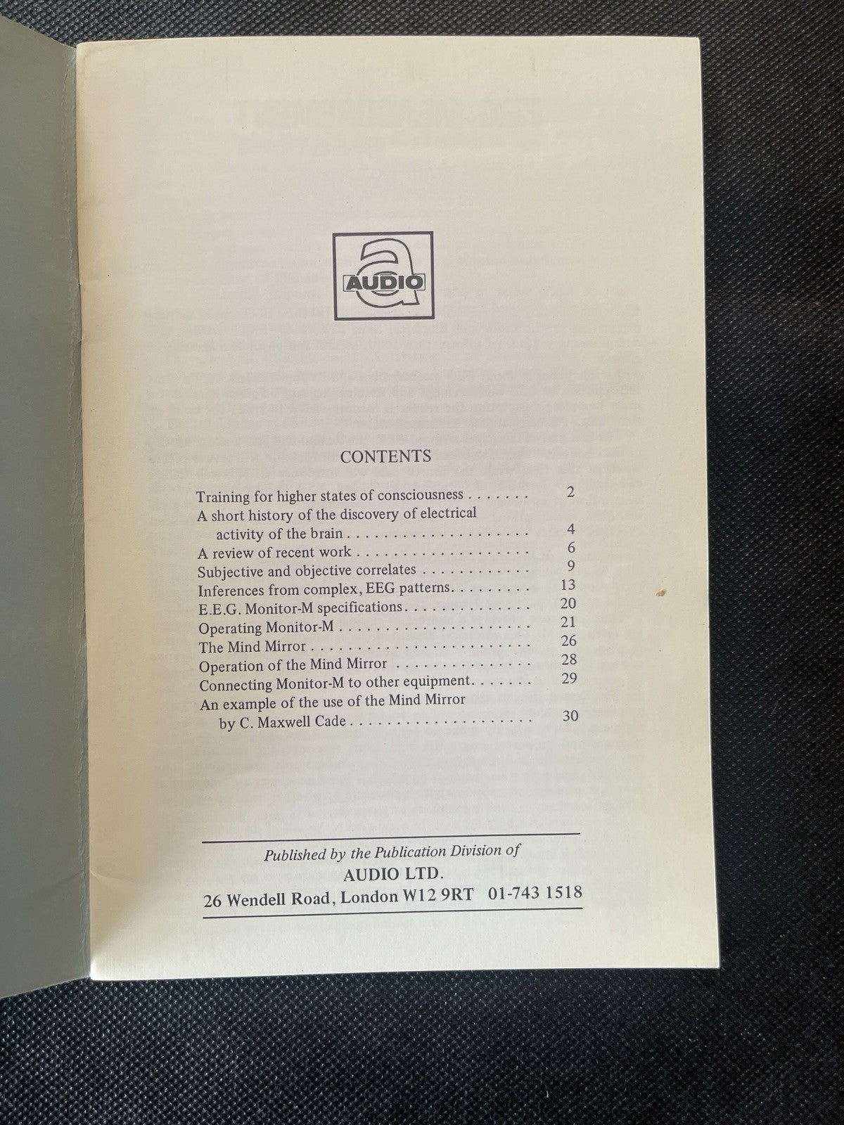 Audio Ltd E.E.G. Measurement Manual Aid Toward Higher States of Consciousness