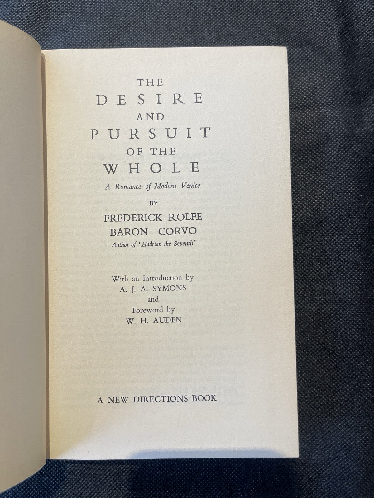 The Desire and Pursuit of the Whole by Frederick Rolfe HC DJ WARHOL Cover  1953
