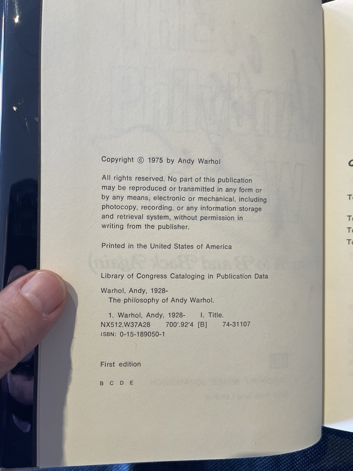 Andy Warhol - Philosophy of Andy Warhol 1st. Ed DJ Fine Signed and Inscribed