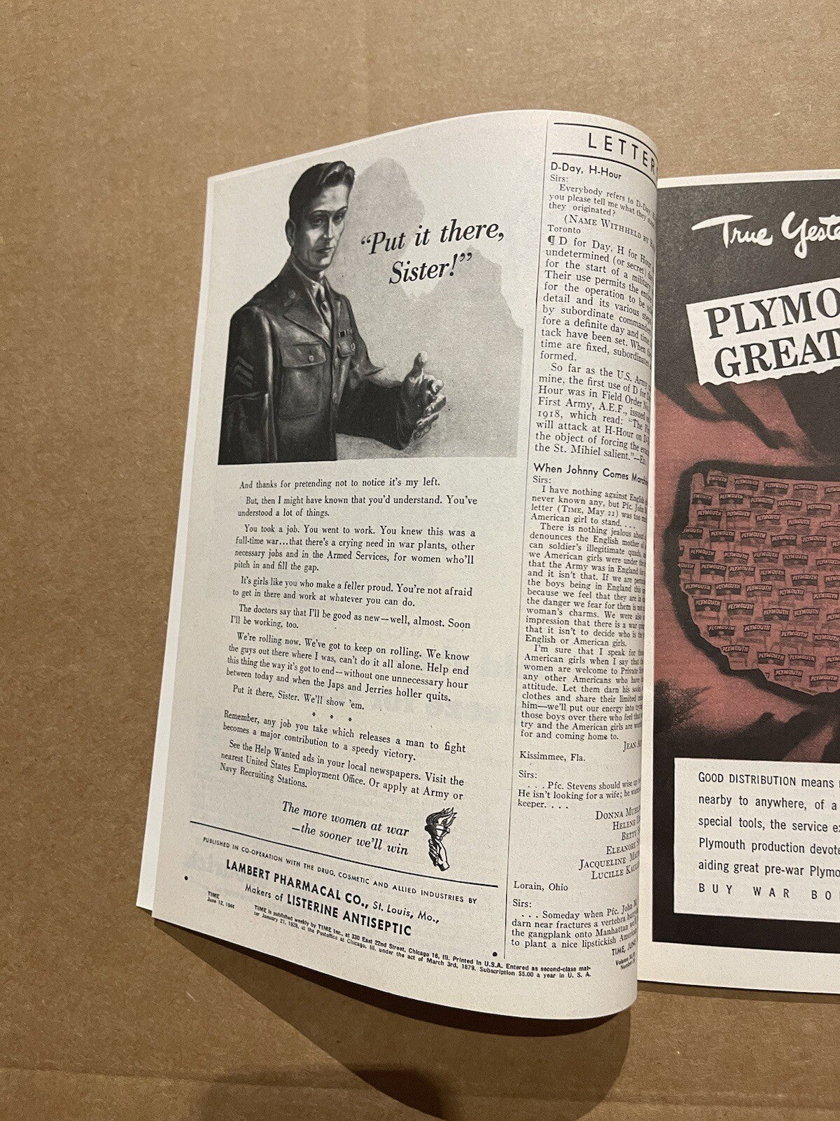 Rare Mint! 1944 JUNE 12 TIME MAGAZINE - LT. GENERAL CARL SPAATZ - T 920