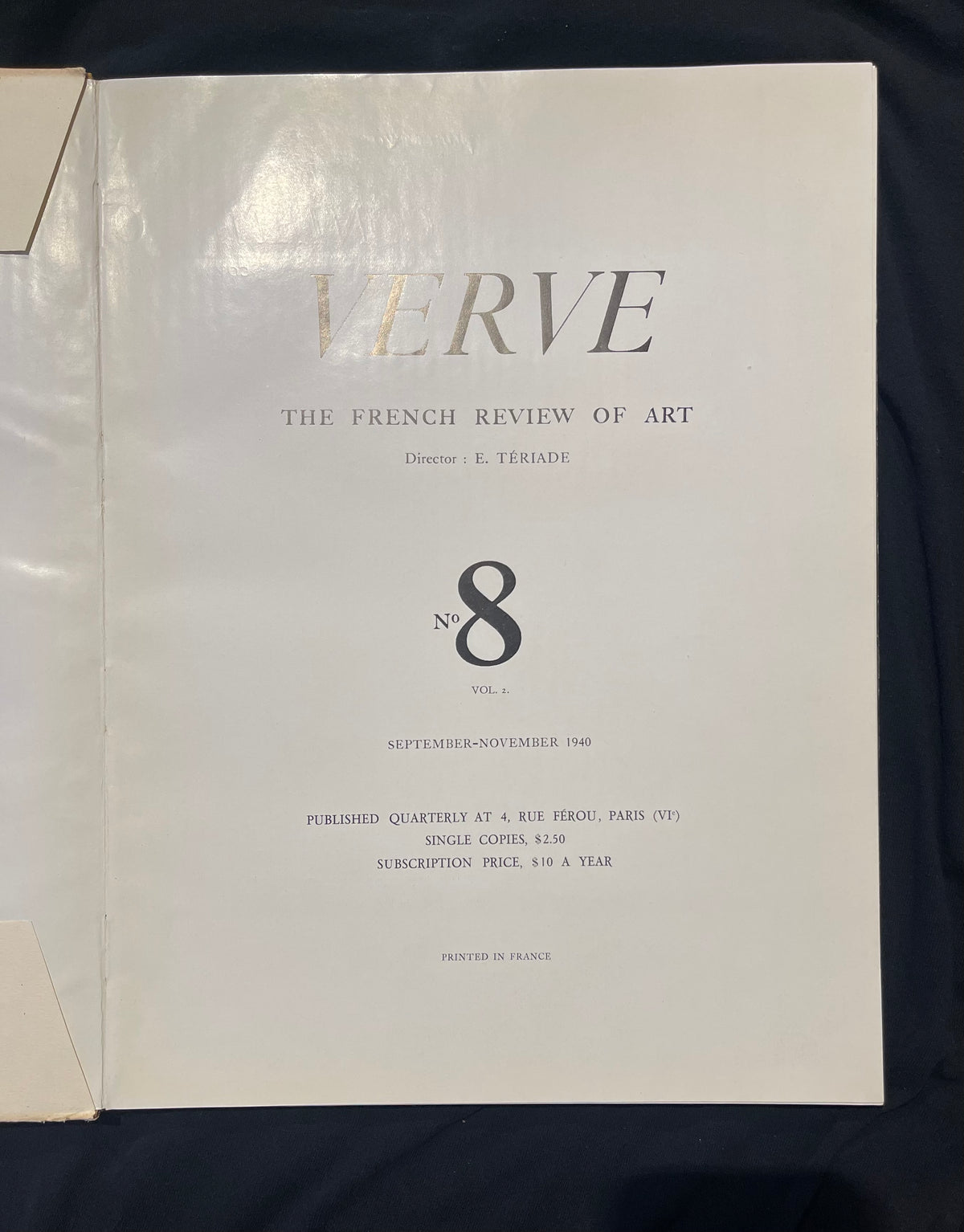 VERVE Vol II No 8. Paris:  1940 Number 8  Matisse Picasso and more